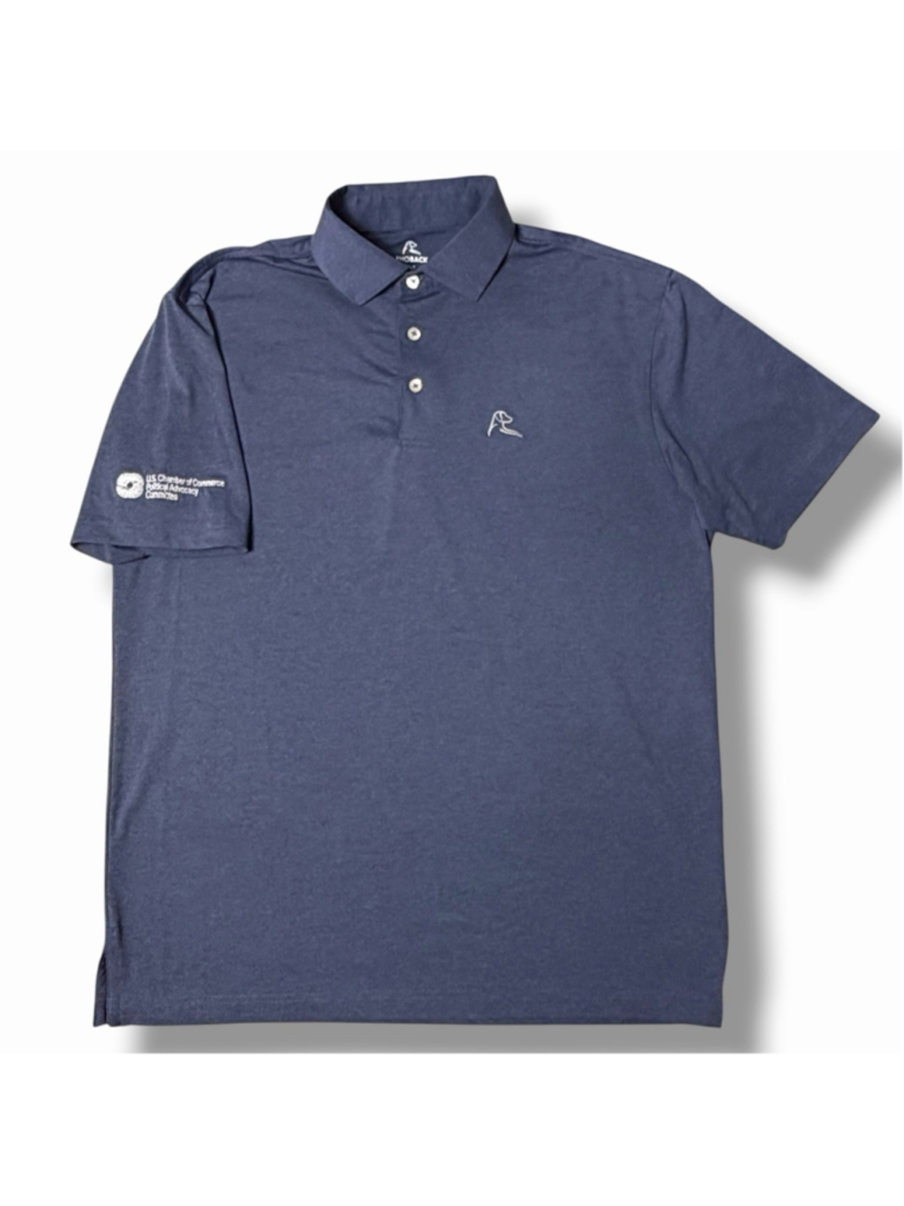 Rhoback Heathered Blue Performance Short Sleeve Golf Polo Mens M - EMBROIDERED